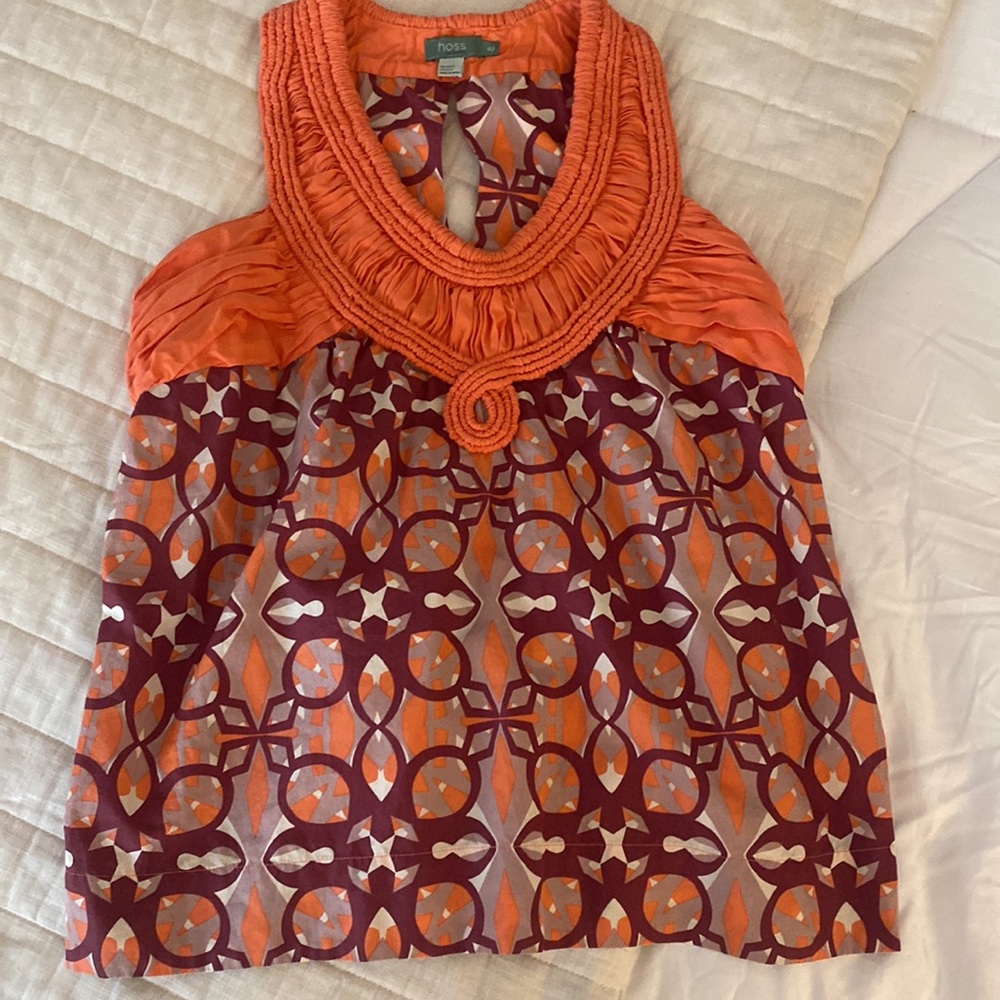 HOSS womens SLEEVELESS top 40 Large orange print COTTON EC